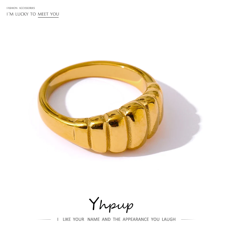

JINYOU 551 Minimalist Metal Geometric Texture 18K Gold Plated 316L Stainless Steel Waterproof Ring Jewelry