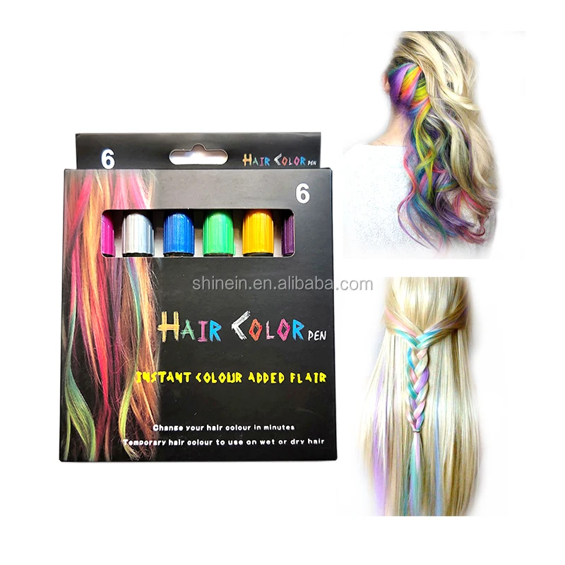 

Amazon Hot Sale 6 Colors Washable Hair Dye Chalk Pens Temporary Hair Chalks Set for Party Makeup, As per picture