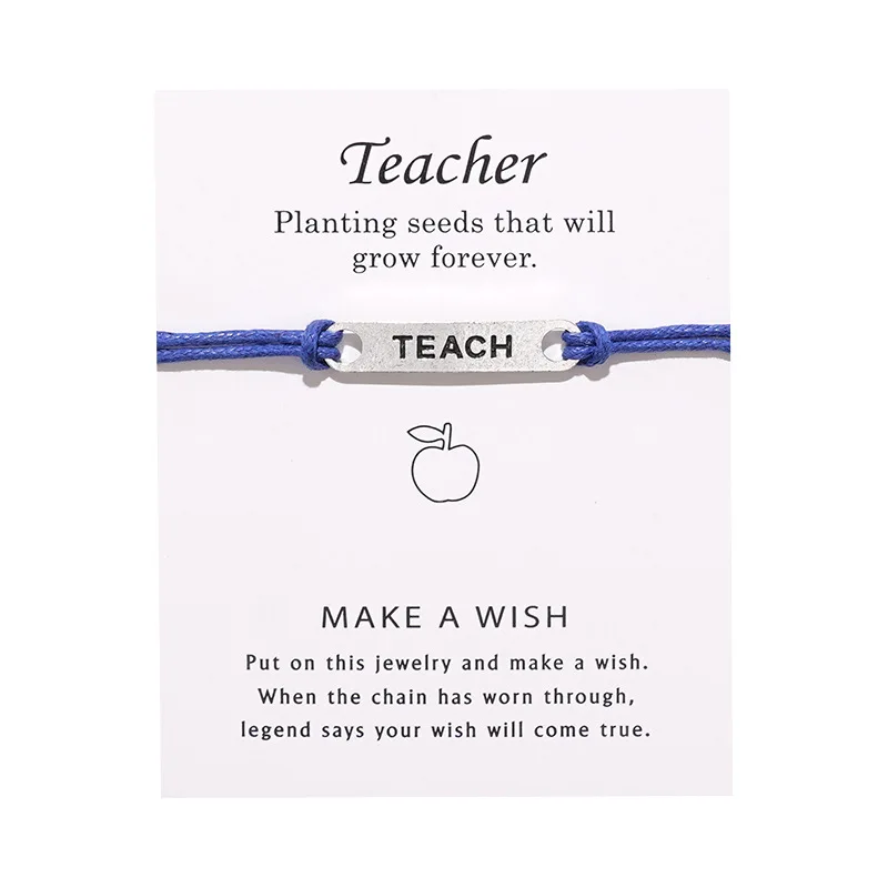 

Promotional Gift Free Design Customize Logo Card Bracelet Double Rope Alloy Letter TEACH Bracelet For Teacher, Picture