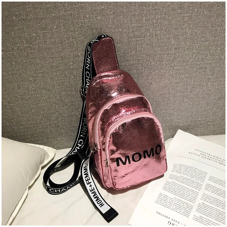 

2019 new design Korean PU chest bag chest rip bag wide shoulder strap for women, Black,golden,red,pink,blue
