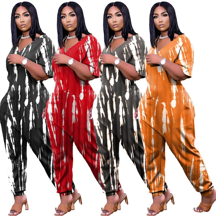 

ZH8536 Woman Clothes 2021 Summer Casual Jumpsuits For Women Tye Dye Jumpsuit