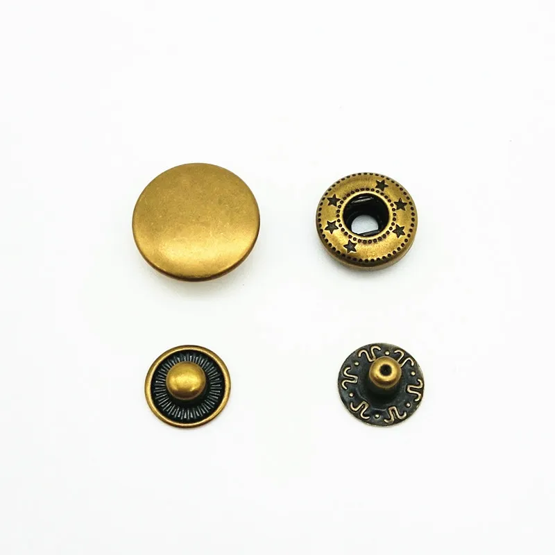 15mm 24L metal snap button with #486 under parts in antique brass color, spring snap button