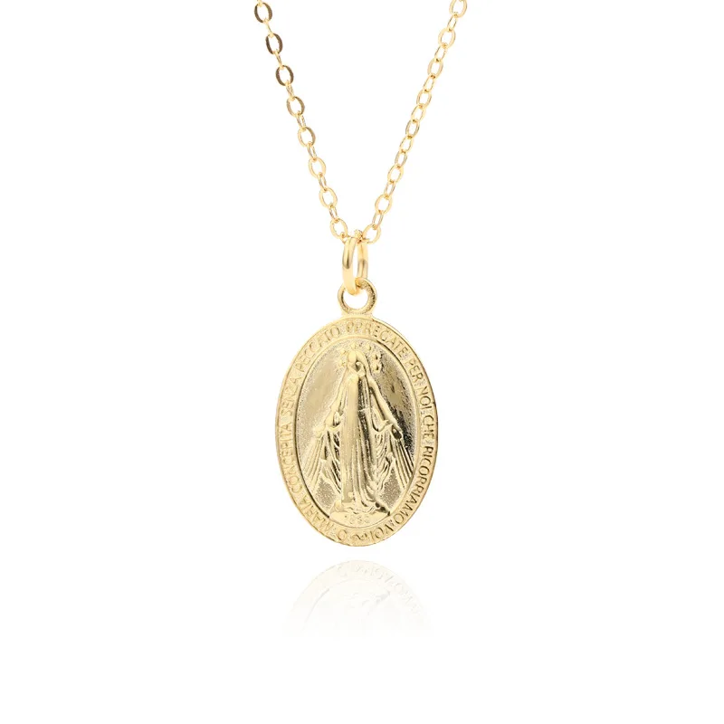 

Wholesale 14k Gold Jewelry Oval Roman Holy Maria Necklace