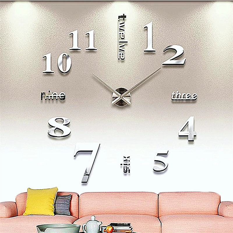 

2021 luxury acrylic Sticker quartz cheap big DIY 3D home decoration digital modern Wall Clocks Wall Watch Horloge reloj pared, Silver, black, gold