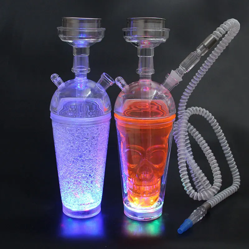 

Wholesale Portable Plastic Hookah Cup Set with LED Light Base and Shisha Accessories, 4 color