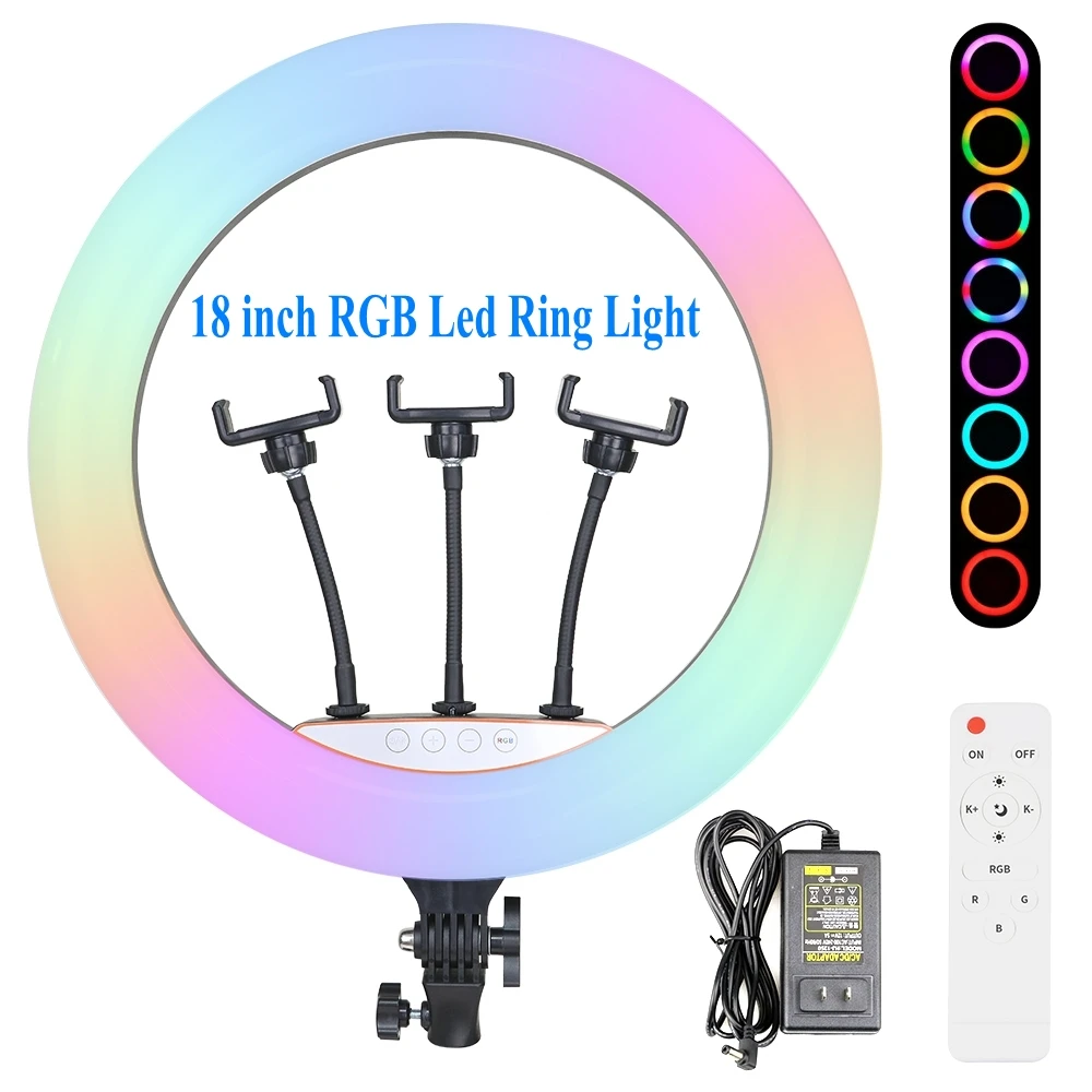 

45cm 18 inch RGB Led Ring Light Dimmable Selfie Lamp Photography Lighting For Studio Live Professional photography fill light, Black