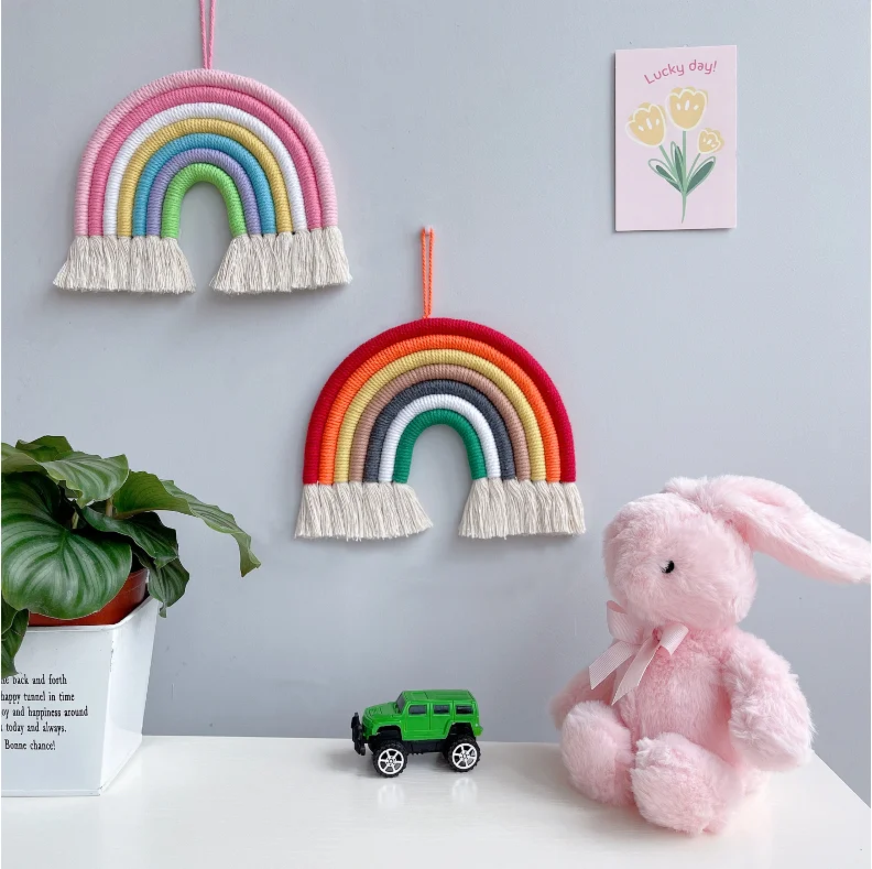 

Hot Sale Home Decor Hand Woven Kids Room Rainbow Hanging Decoration Rainbow Macrame Wall Hangings, 14color