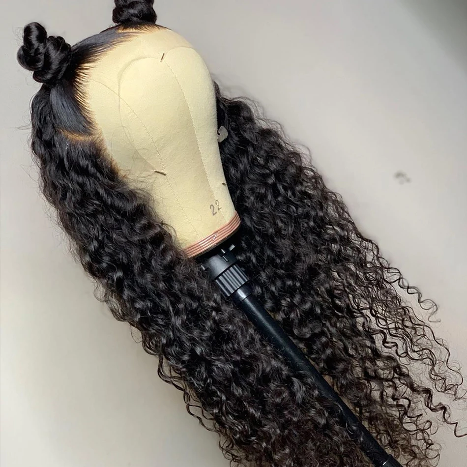 

Addictive preplucked 30 inch deep curly human hair lace wigs 150% density brazilian short pixie cut curly clsoure frontal wig