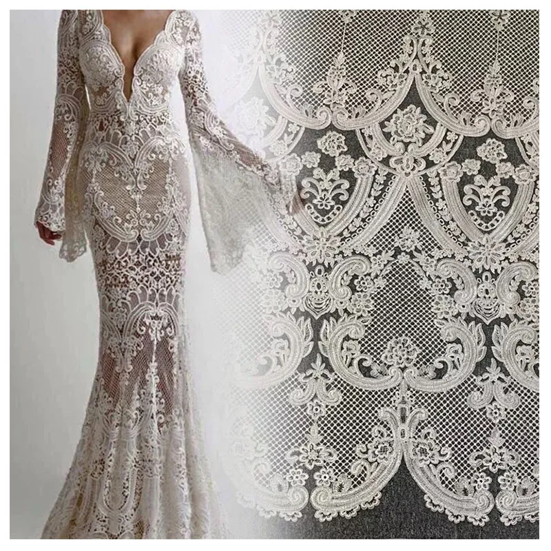 

HC-6711 Hechun Cheap bridal lace fabric sequin beaded embroidery wholesale, Ivory, white, black