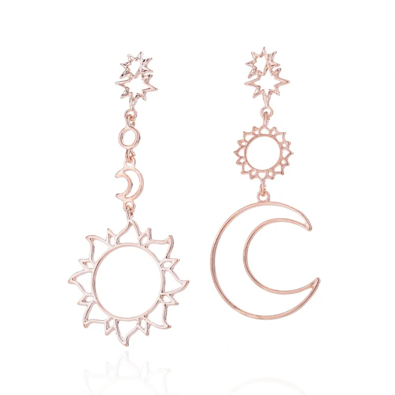 

JUHU New gold special irregular moon and sun ear buckle simple and small earrings classic metal alloy jewelry for women