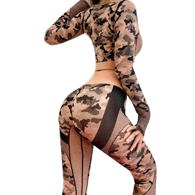 

Gym Fitness Clothing Camo Printed Yoga Pants And Crop Top Custom Logo Seamless Yoga Set Women, Custom color
