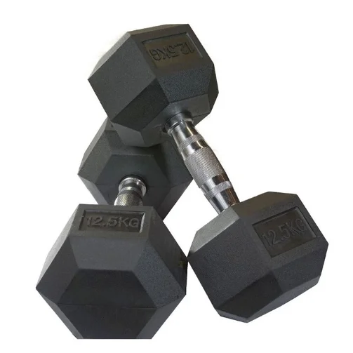 

cast iron fitness equipment round head rubber dumbell/rubber hex dumbbell, Black