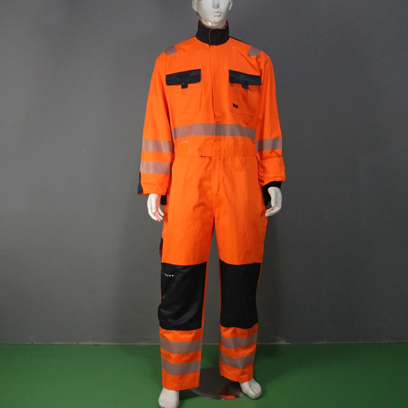 

Factory Custom Orange Fluorescent Coverall Cotton Work Uniforms Coveralls Hi Vis Workwear