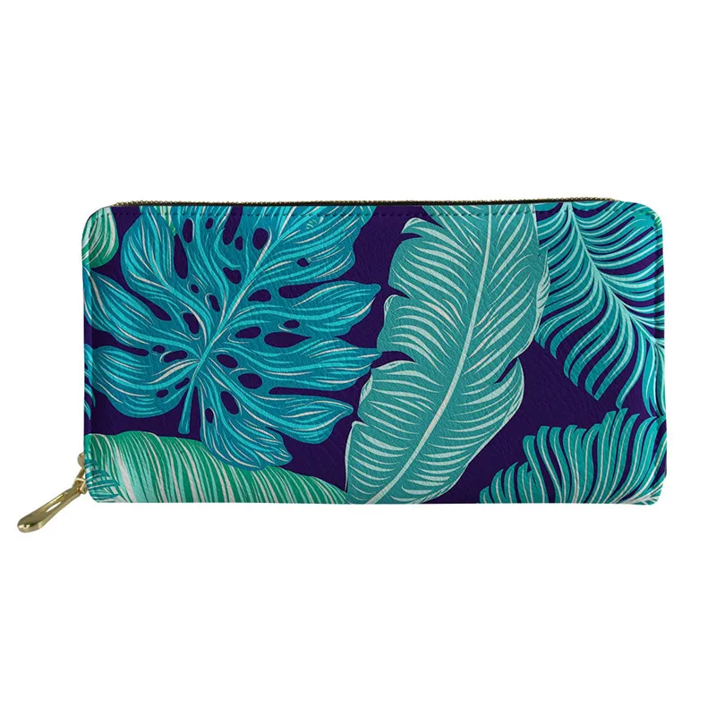 

Palm Tree Print Women Trendy Clutch Purse Leather Credit Card Holder PU Wallets Ladies Long Wallet, Customized