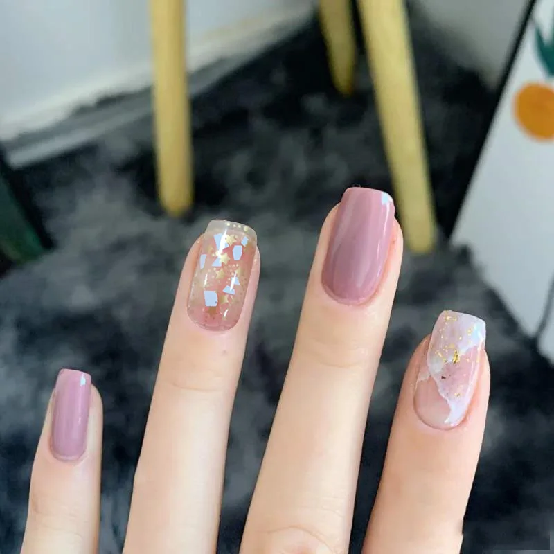 

24 pieces of Artificial fingernails Long square head nude marbling smudge fake nail patch