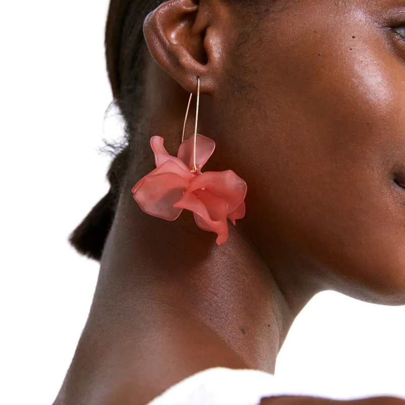 

C&J ZA New Design 5 Colors Fashion Geometric Plastic Acrylic Resin Flower Earrings