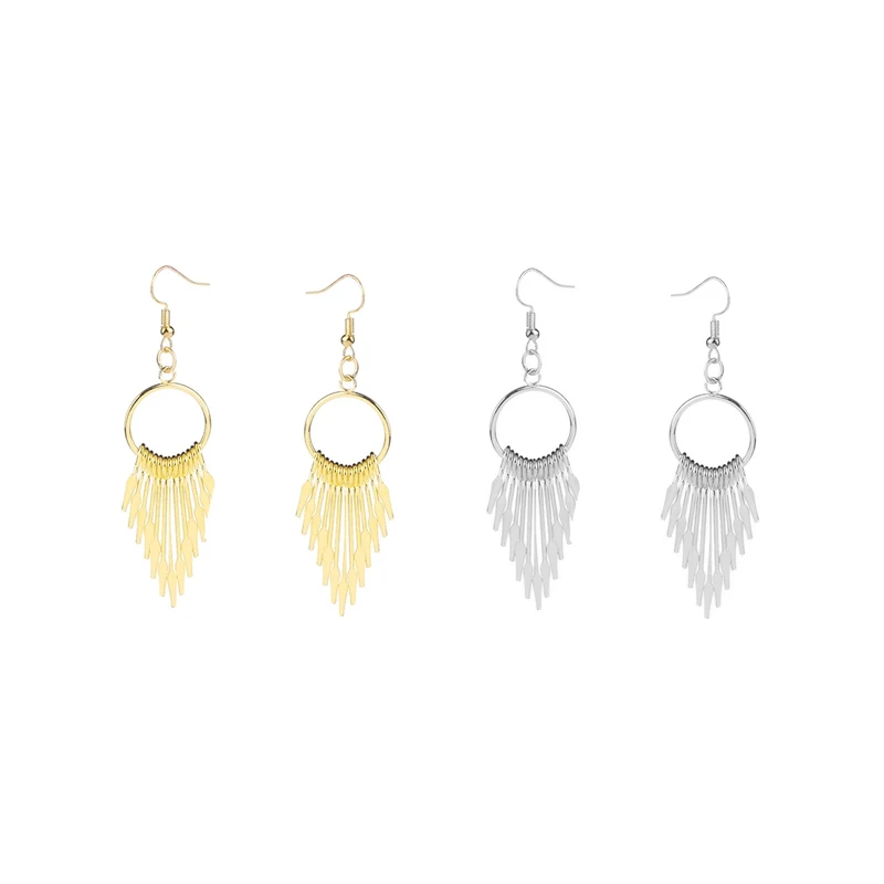 

personalized metal temperament geometric shape tassel earrings, Gold,sliver