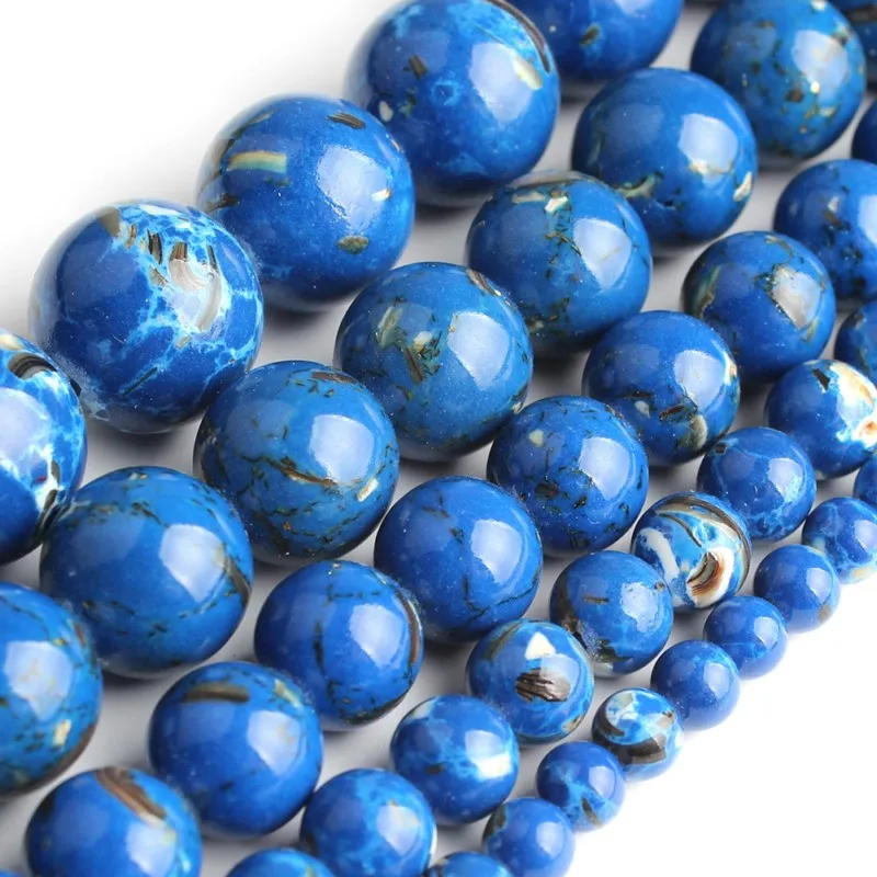 

Wholesale Dark Blue Shell Turquoises Stone Round Beads For Jewelry Making DIY Bracelet Necklace