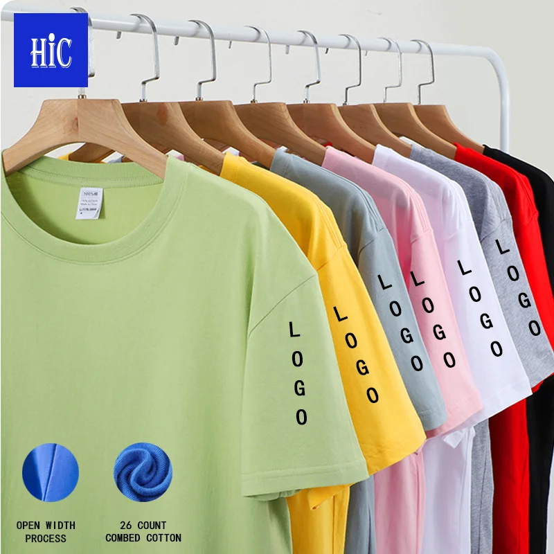 

HIC Wholesale 180gsm 100% Cotton T-shirt O-neck Tee Top Print Custom Logo Printed Blank Shirt Group Party Promotional Shirt