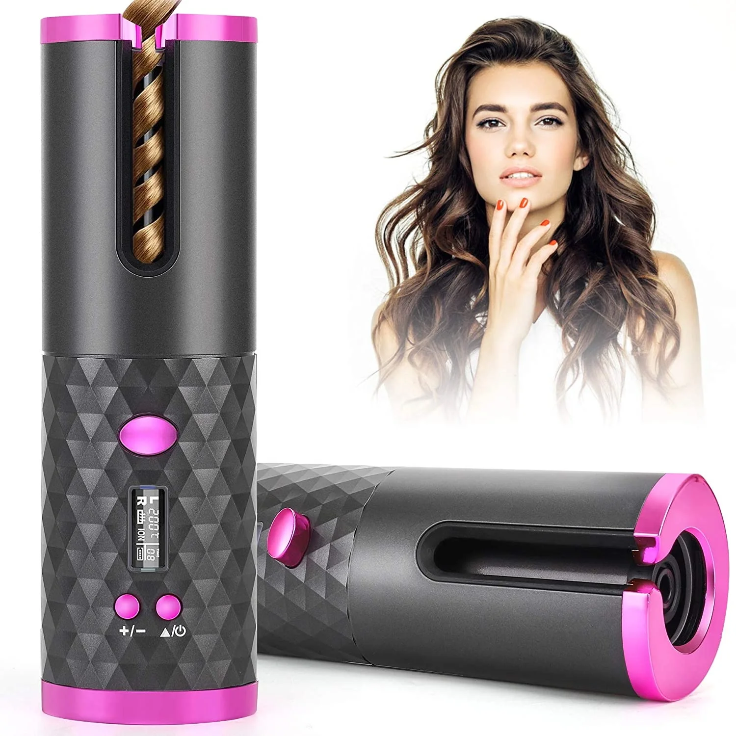 

Mini Auto Usb Ceramic Wireless Cordless Automatic Hair Curler, Pink/custom color