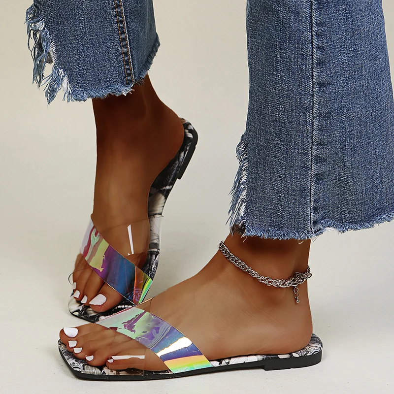 

2021 factory low price wholesales new beach square toe ladies shoes woman slides summer footwear slippers, Blue, yellow, black