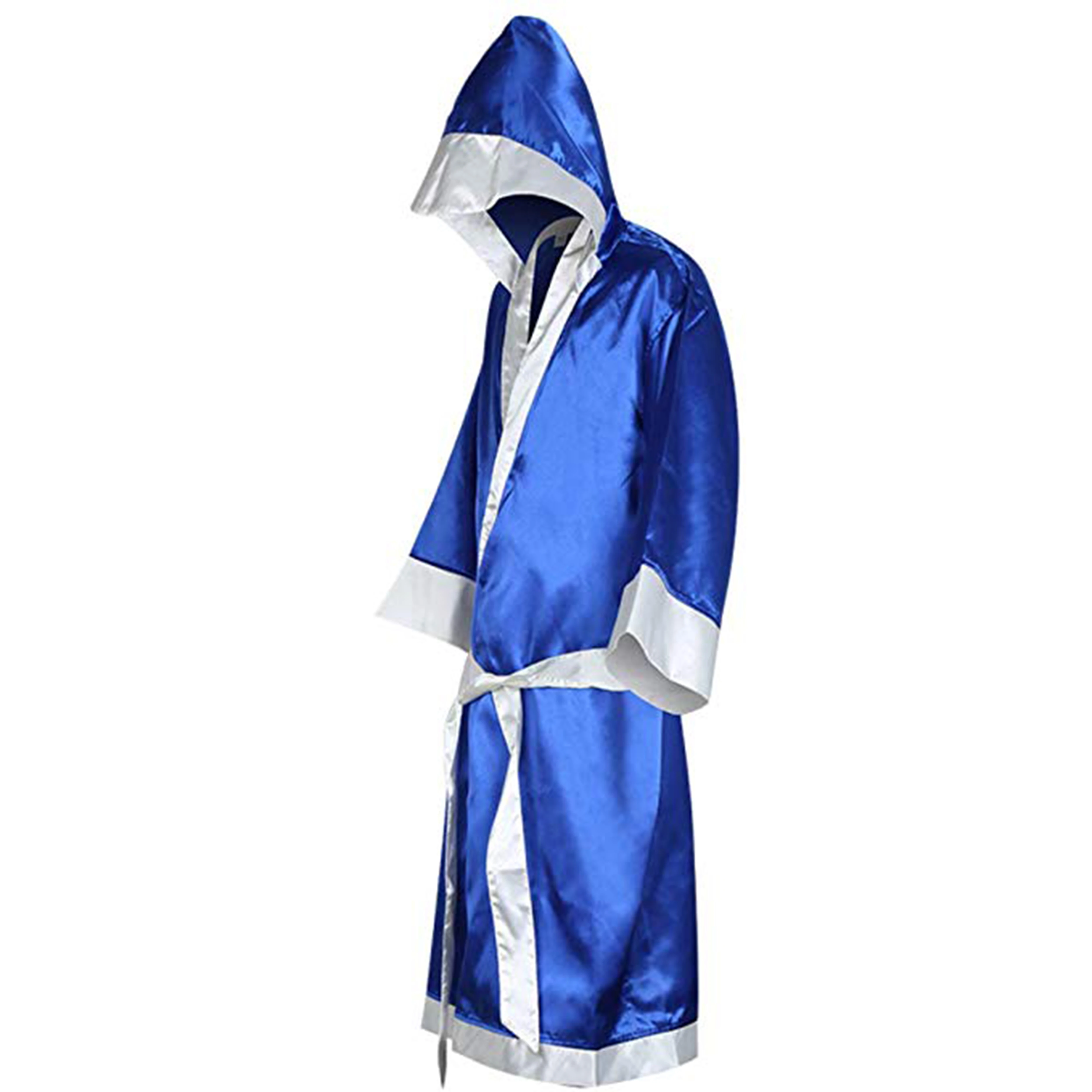 

ActEarlier Boxing Pro Full Length Boxing Robe with Hood, Black red blue white