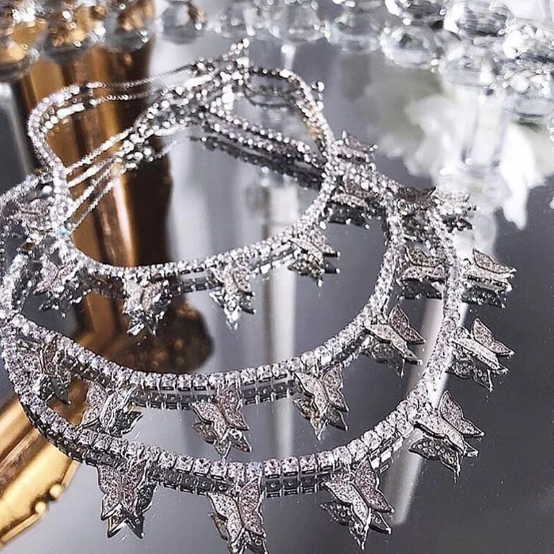 

factory supplies white cz diamond butterfly women silver Butterfly necklace