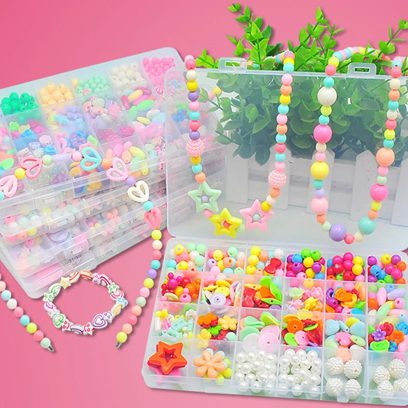 

Hot Sale plastic DIY jewelry Beads for Bracelets Bead Craft Kit with accessories for the kid playing and learning, Mix colors