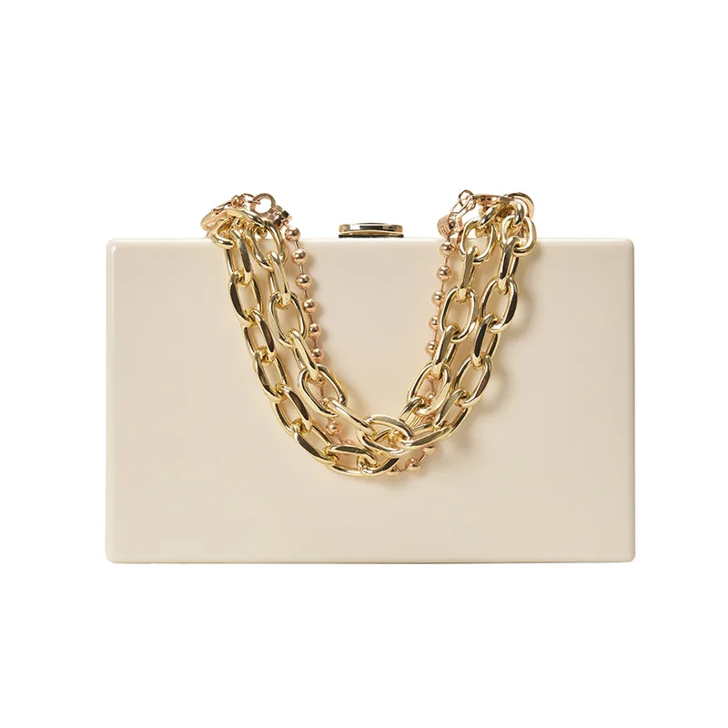 

2021 New Style Ladies Candy Color Small Square Evening Handbag Acrylic Thick Chain Shoulder Bag Crossbody, Beige, yellow,purple, blue,black,pink