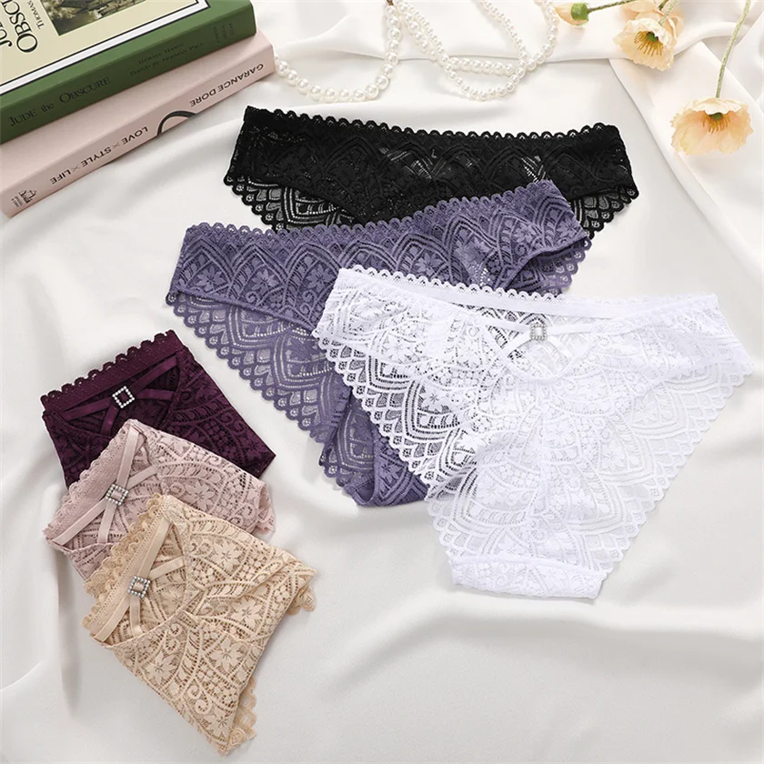 

FINETOO New Wholesale Hot Women Seamless Sexy Lace Panties Underwear Lady Breathable Comfortable Briefs Underpants
