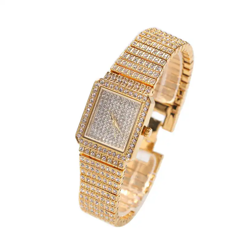 

Iced Out Full Diamond Ladies Watch Jewelry Relogio Feminino Luxury Square Dial Wrist Watches Hip Hop Gold Silver Quartz Watches