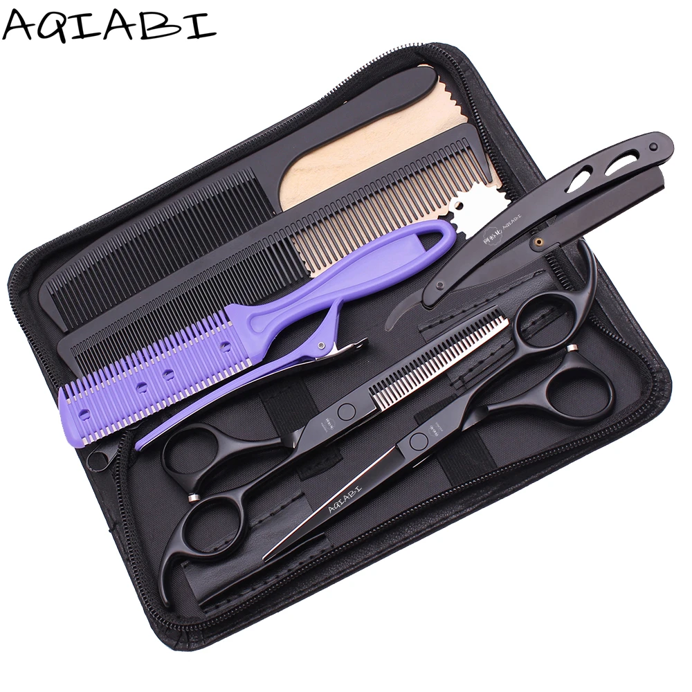 

Scissors Hair Cutting 5.5" 6'' AQIABI JP Stainless Thinning Shears Hairdressing Scissors Professional Hair Scissors Set A1008, Shiny/black