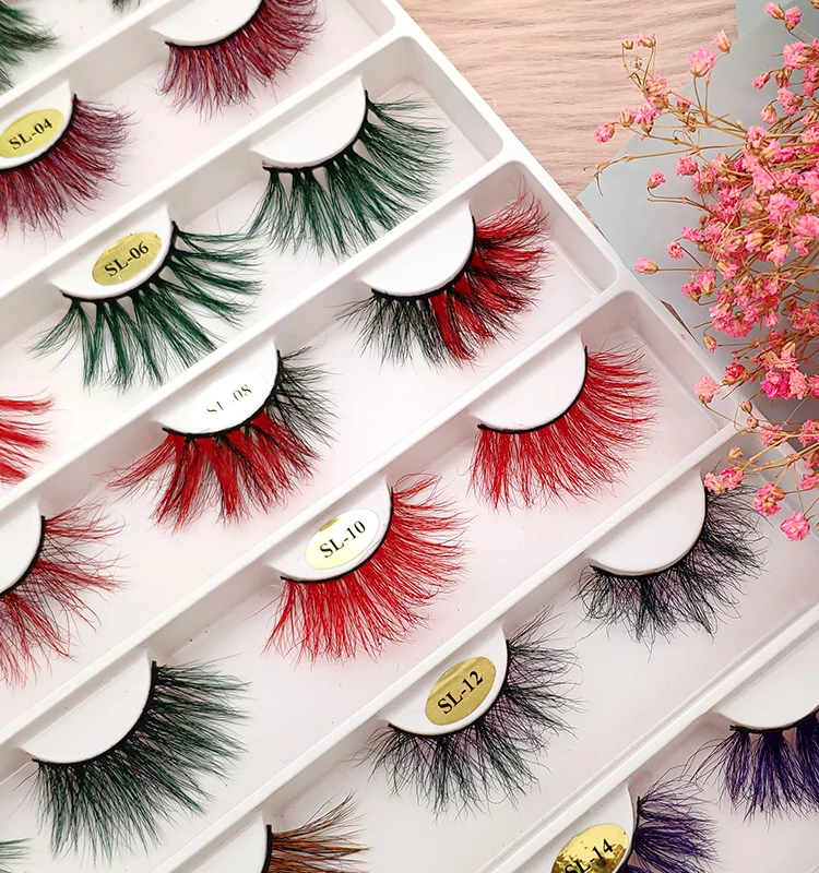

Customized False Colored Real Mink Fluffy Style Eye Lash Extension Makeup Cosplay Colorful Soft Looking Natural Eyelashes, Mixed color
