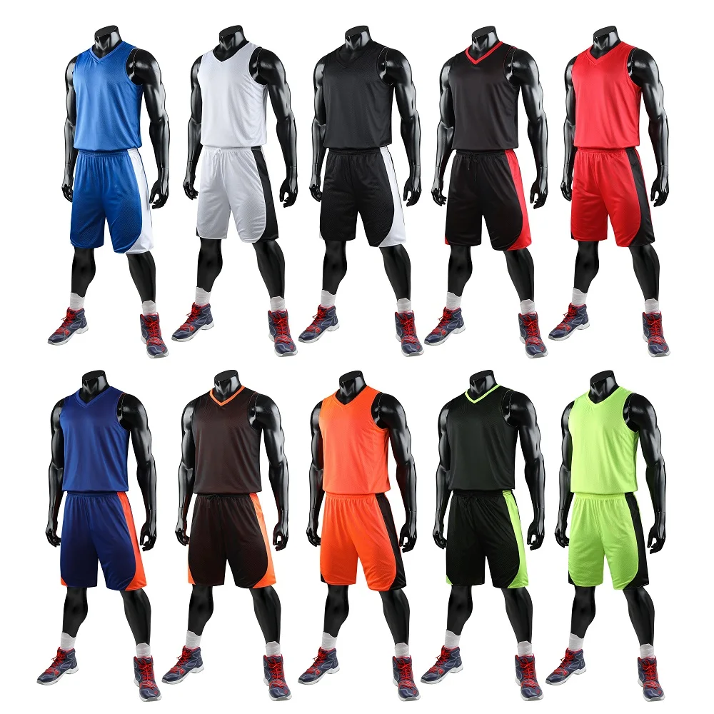 

RTS High Quality Custom Your Own Team Basketball Clothes Uniforms Reversible Basketball Jersey Set For Men, Blue&white,blue&orange,black&white,black&red,black&orange,black&green