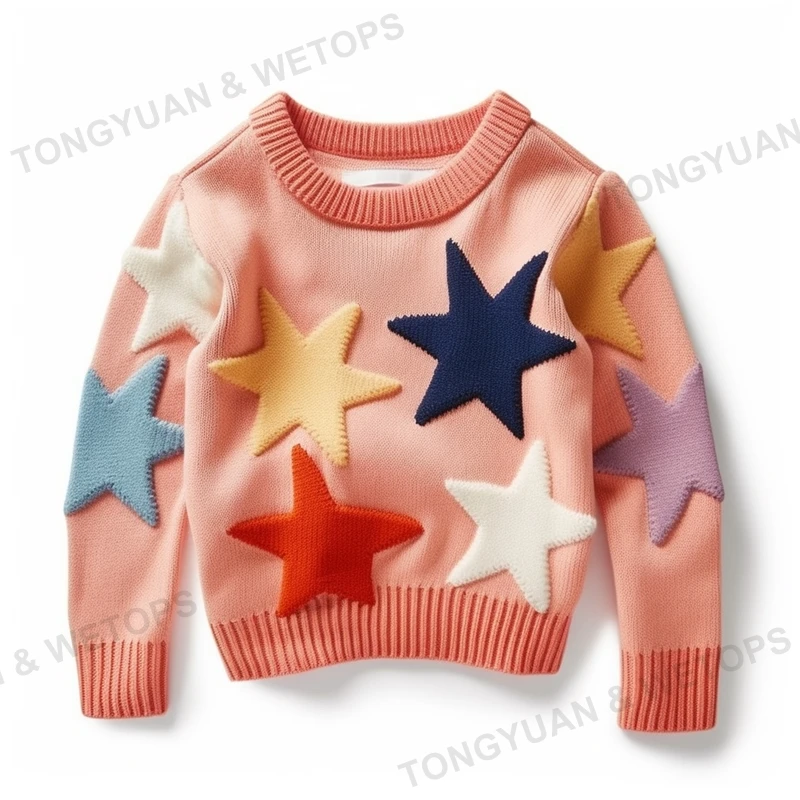Knitted Cotton Long Sleeve Star Pattern Kids Sweater Spring Pullover