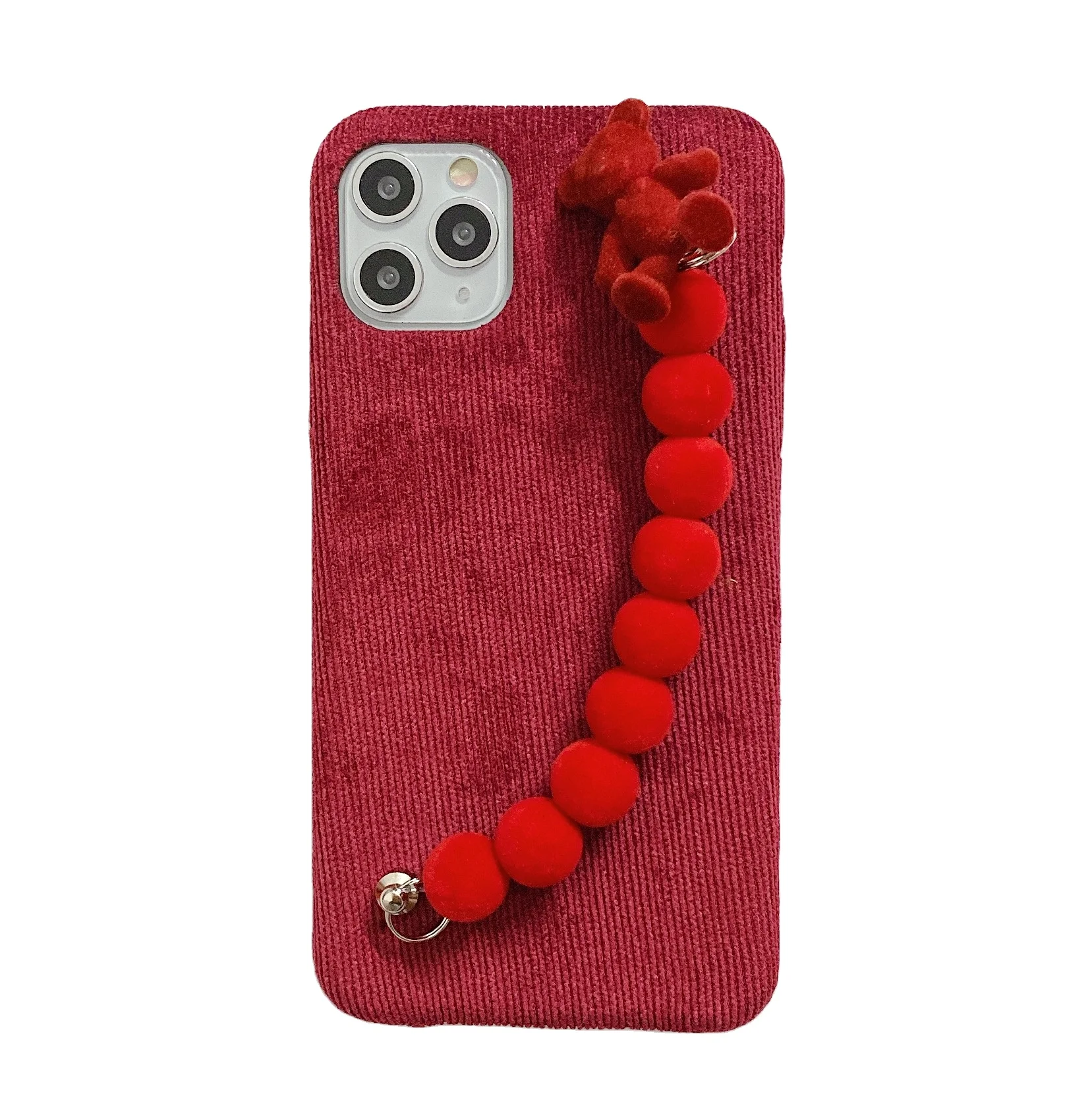 

Autumn and winter Bow Plush Phone Case for iPhone 12 With Bear chain, Colors optional