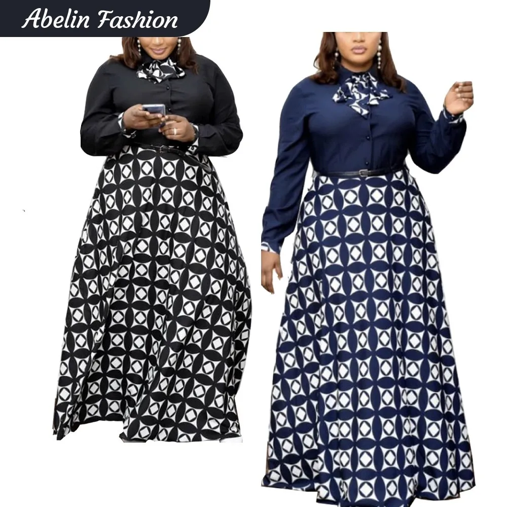 

2020 African Fashion Party dress HIgh Neck dress plaid skirt, As showed