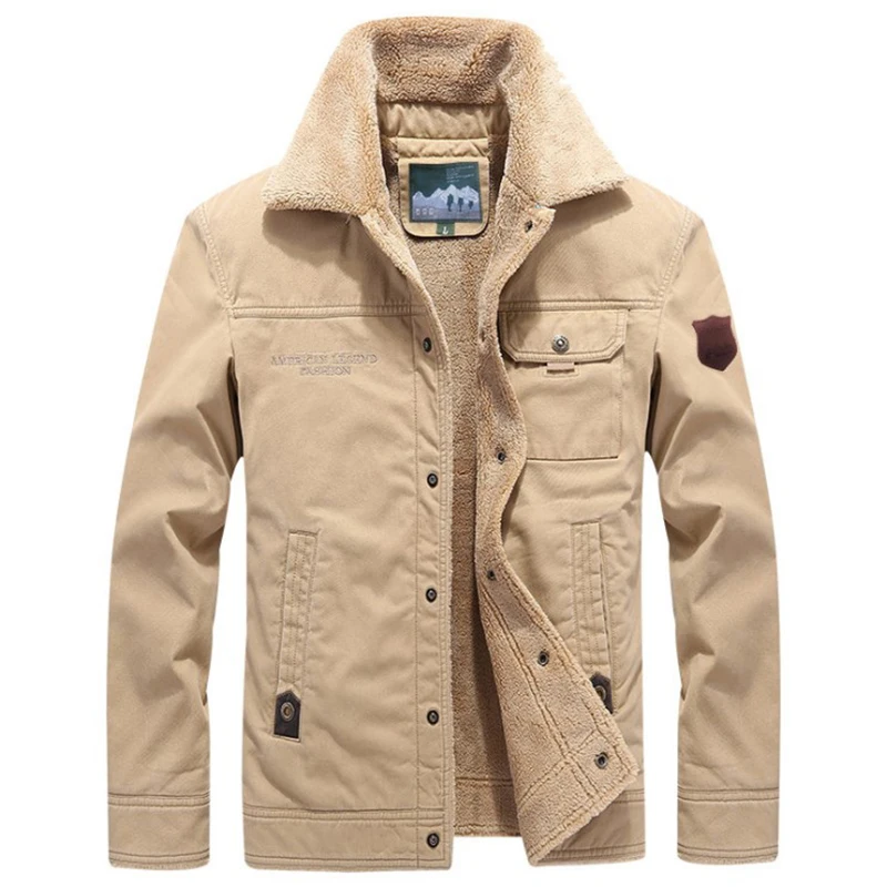 

2021 Man Clothing Fashion Upper Outer Garment Casual Winter Warm Coat with Lamb Plush Jacket Men's Big Size Cotton Coat, Khaki/army green/navy