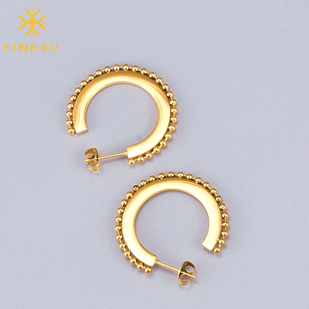

Simple fashion women jewelry round beads stainless steel 18k gold plated earrings