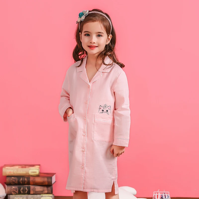 

Cute Pinkturtleneck Cartoon Summer Cotton Kids Pajamas Girl Long Sleeve Dresses Pijamas Girls Nightgown
