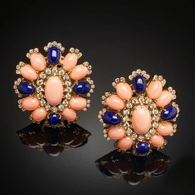 

Wholesale Summer Flower Colorful Rhinestone Ear Stud Gold Plated Women Fashion luxury Ear Clip Earrings, As the pictures