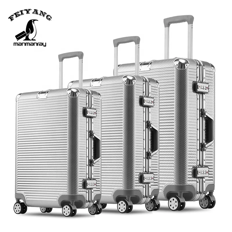 

4 wheel spinner luggage 3 pcs set aluminum trolley luggage hardside luggage