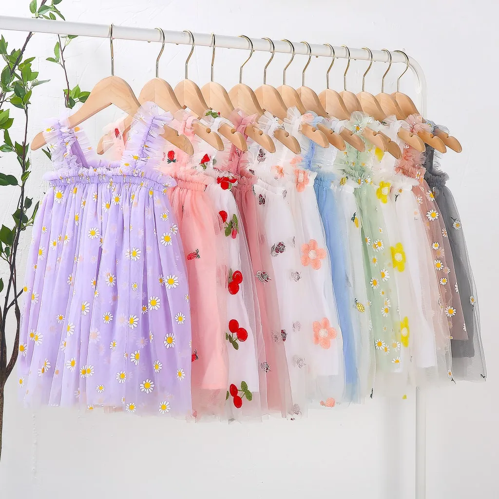 

4 Month Fluffy Toddler Photo Shoot Long Chiffon Tulle Suspender Skirt Baby Tutu Girls' Embroidered Dresses, Pink light blue