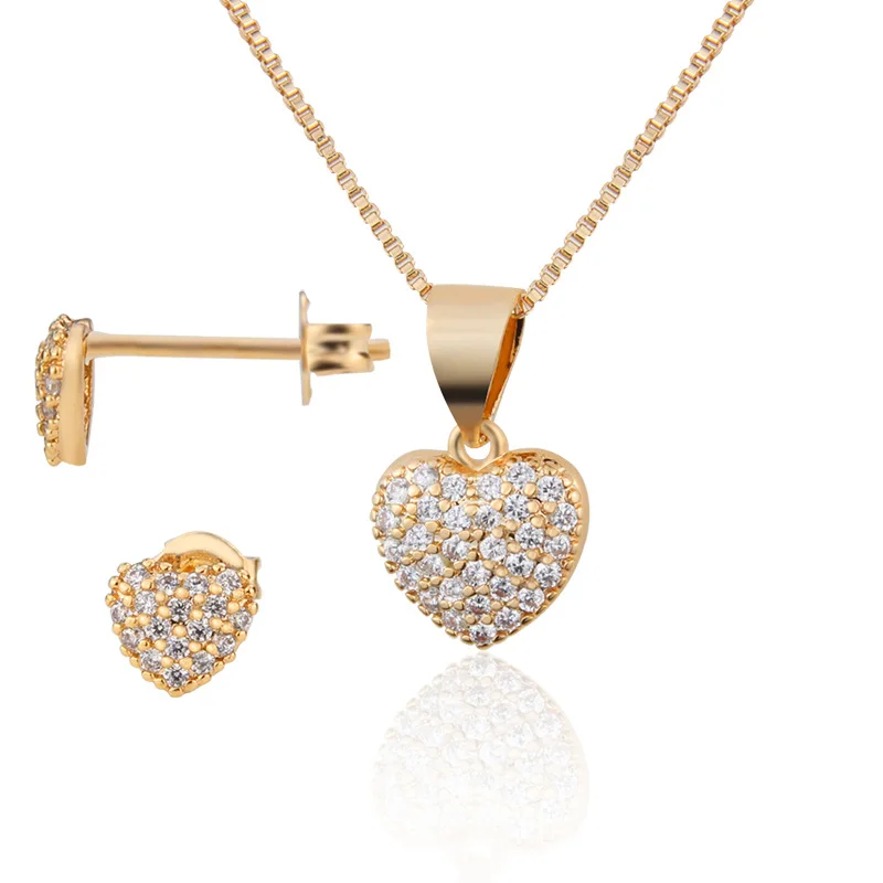 

MSYO Fashion 3Pcs Gold Plate Zircon Heart Necklace and Earrings Set For Women