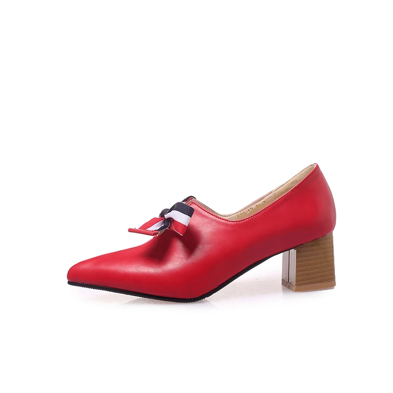 

Stylish pointed head Thick-heeled women's single shoe, Black,red,ecru