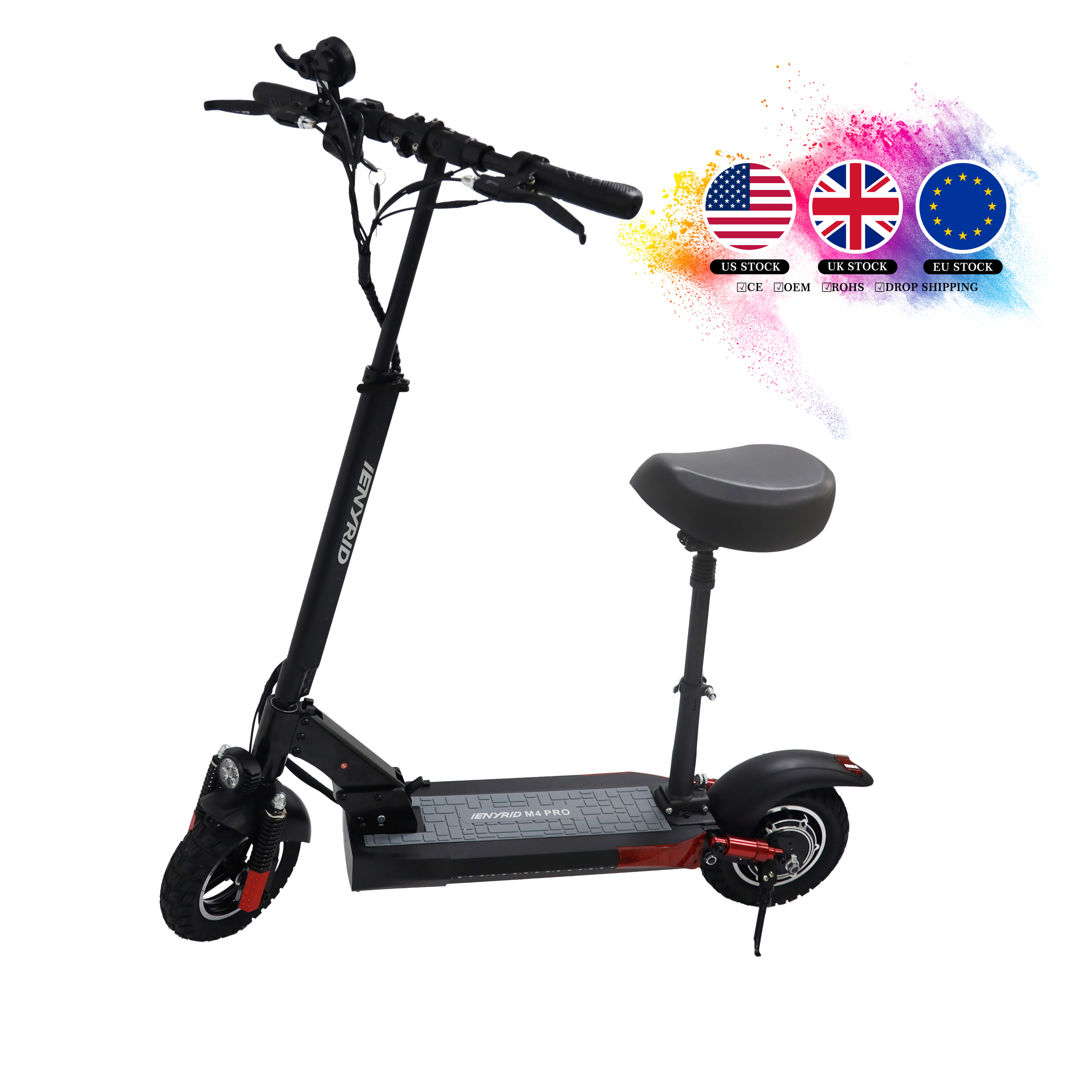 Foldable Adults Electric Scooter iENYRID M4 PRO 500W Max Speed 45km/h in US EU UK Warehouse, Black+red
