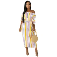 

Top Quality Women Clothes Off Shoulder Striped Summer Dresses Casual 2020