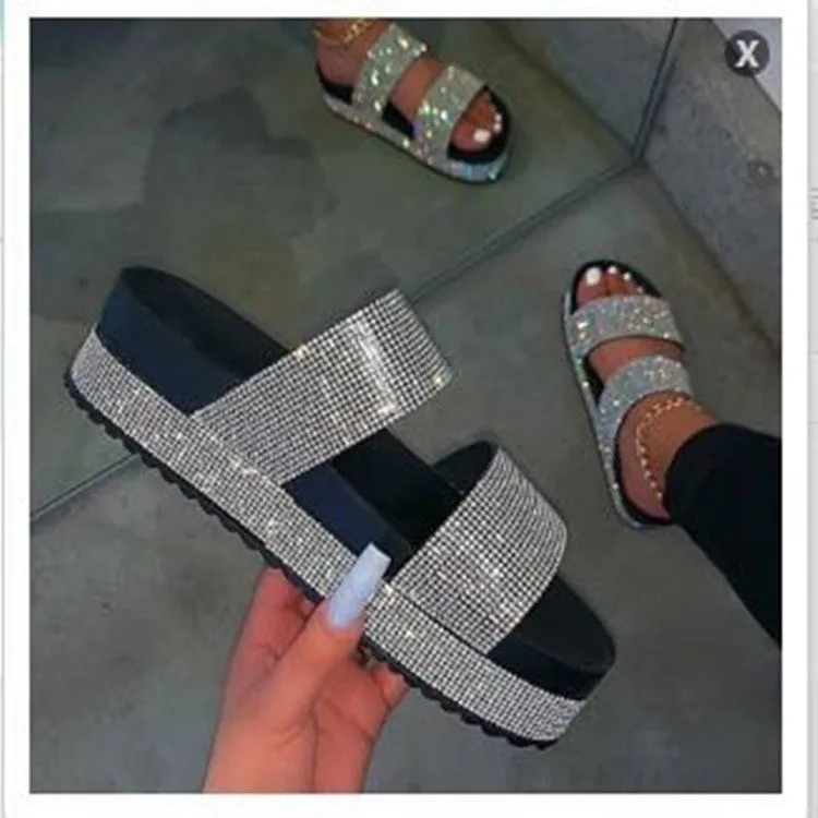 

Fashion Shining trendy shoes 2020 Rhinestones Slippers Sexy Ladies comfy slippers for women pantshoes slippers, As picture shown