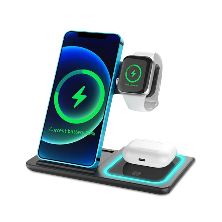 

Factory Direct Sales Qi2 Multifunction Foldable Holder 15W Fast 3 In 1 Magnetic Wireless Charger Stand