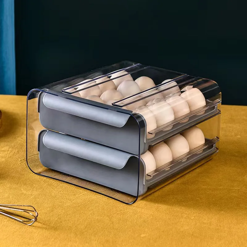 

Refrigerator Egg Storage Organizer Egg Holder for 2-Layer Drawer Type Stackable Storage Bins Clear Plastic Egg Holder